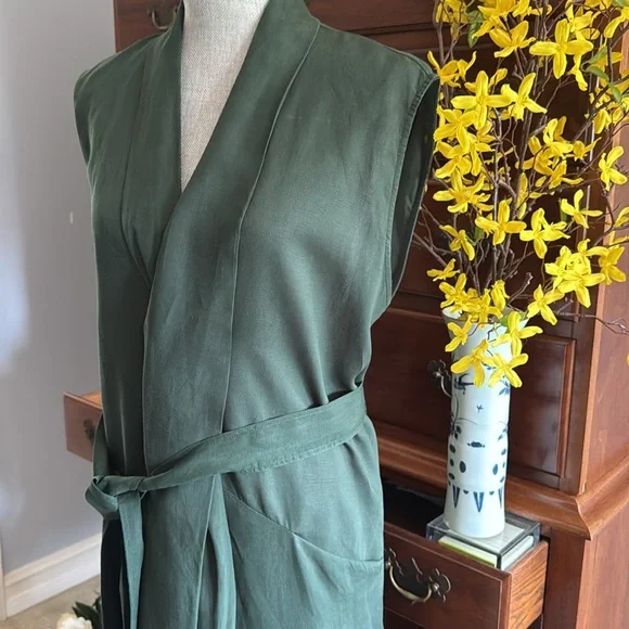 Zara Belted Midi Dress Bottle Green Size Large - Picture 8 of 13